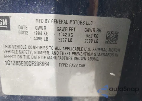 2012 Chevrolet Malibu Ls из США, поврежденный, VIN 1G1ZB5E00CF298664